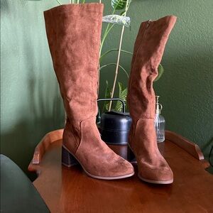Brown Suede Knee-High Boots